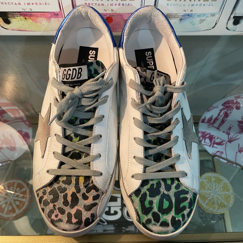 Golden Goose Super-Star with multi-color leopard-print and blue heel tab - Picture 5 of 8